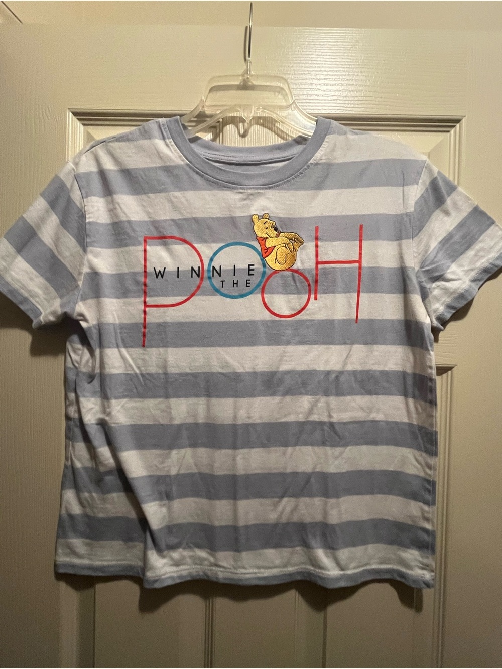 Disney Winnie the Pooh Striped Graphic T-Shirt Blue/White Adult Size S